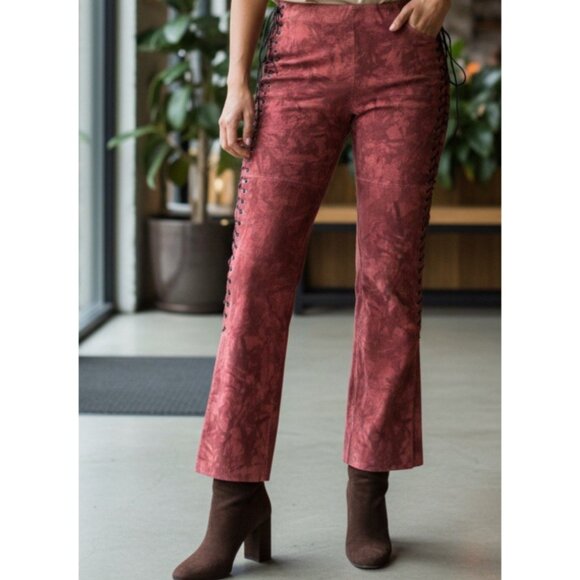 Vintage 90s Bebe Suede Leather Side Lace Up Mid Rise Pants Size 4 Bottom Slits - Picture 2 of 13